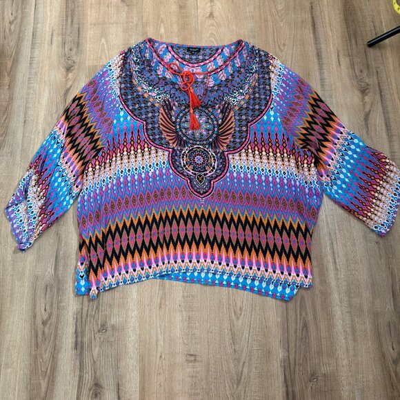Tolani 100% Silk Geometric Mandala Blouse Colorful Bohemian Artsy 3X - Picture 5 of 11